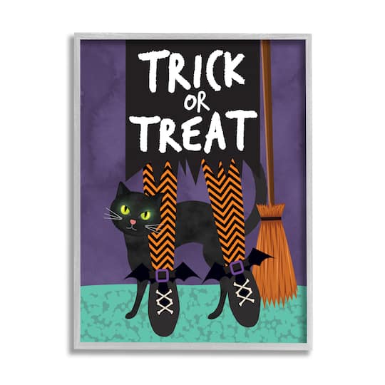 Stupell Industries Trick or Treat Cat &#x26; Witch Framed Giclee Art